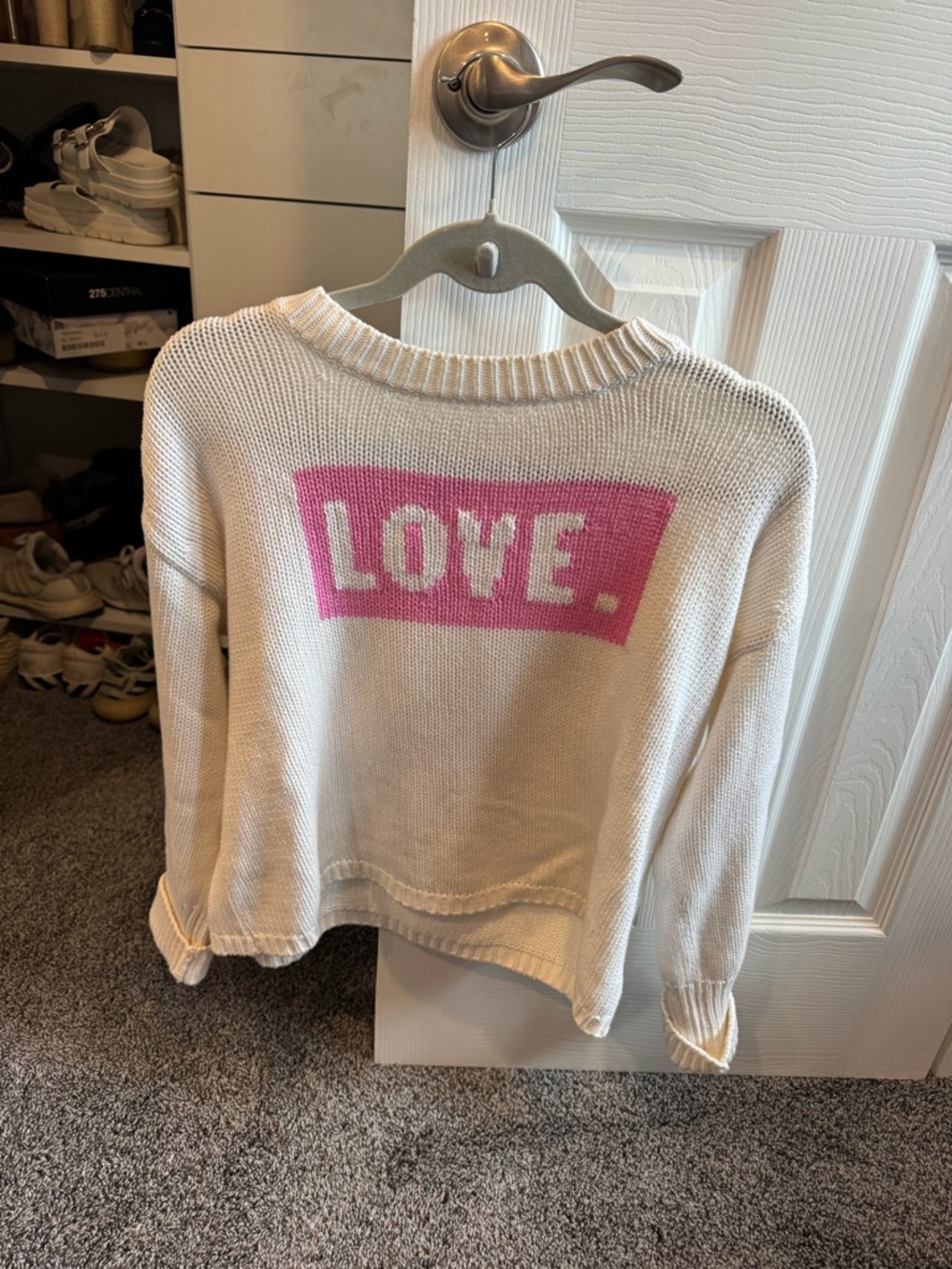 525 America Cream Sweater with Pink LOVE Block